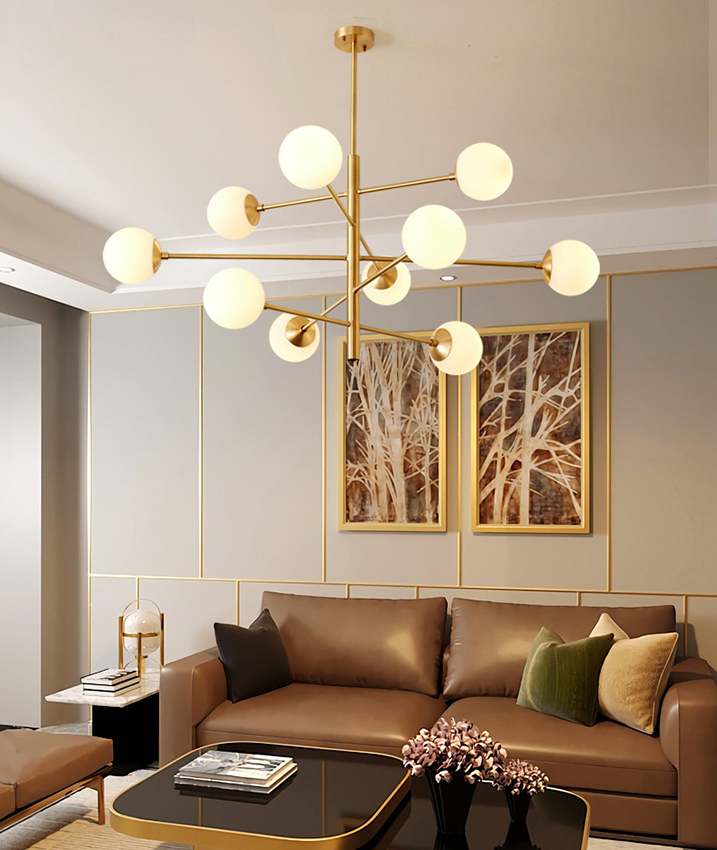 Gabrielle Post-Modern Gold & Black Glass Chandelier