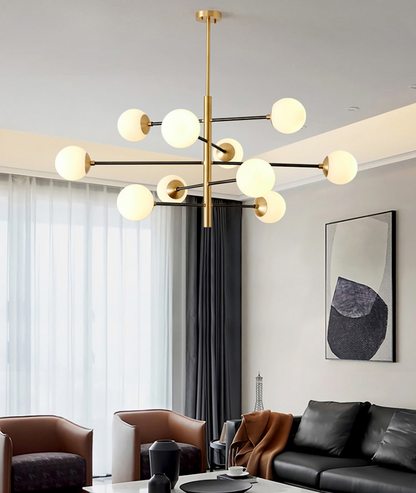 Gabrielle Post-Modern Gold & Black Glass Chandelier
