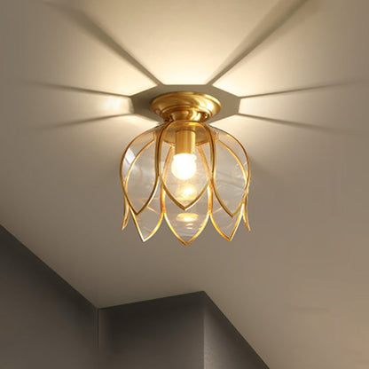 Delphine Lotus Glass Colonial Flush Mount Ceiling Light