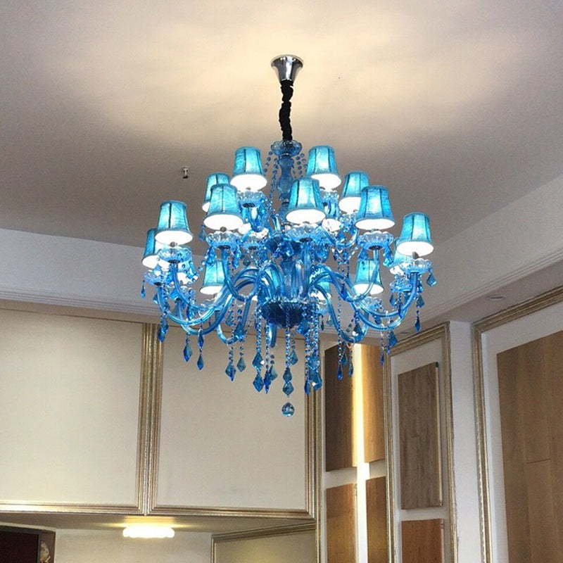 Amélie Blaue Kristall-Kerzenleuchter-Pendelleuchte Modern 6/18 Flammen