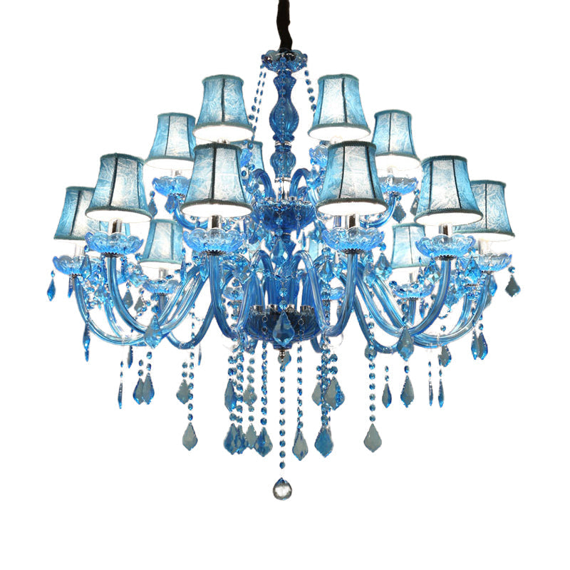 Amélie Blaue Kristall-Kerzenleuchter-Pendelleuchte Modern 6/18 Flammen