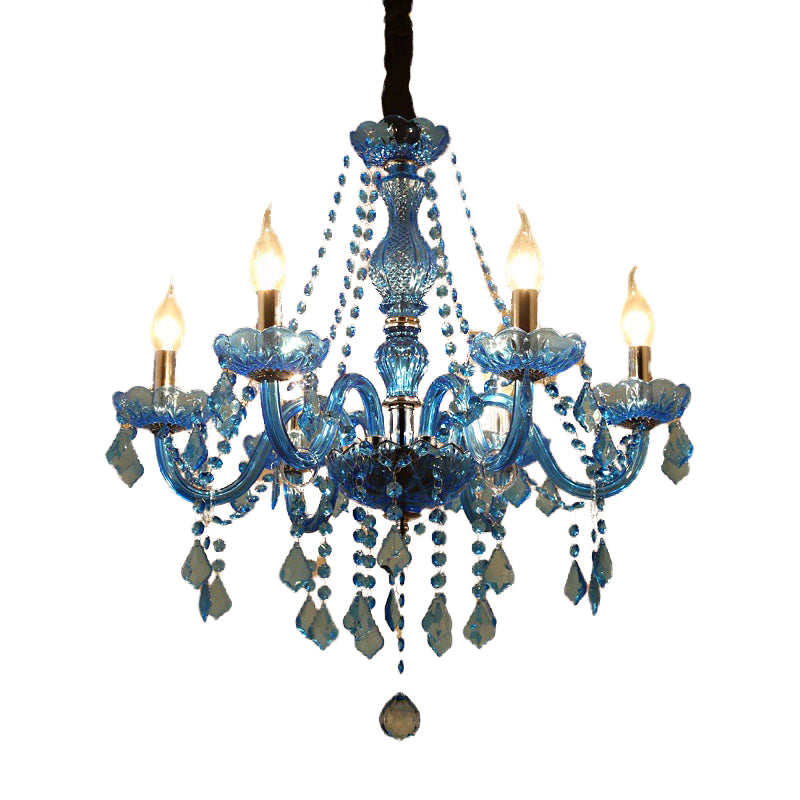 Amélie Blaue Kristall-Kerzenleuchter-Pendelleuchte Modern 6/18 Flammen