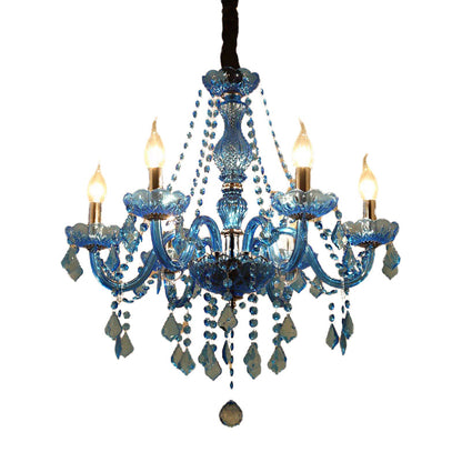 Amélie Blaue Kristall-Kerzenleuchter-Pendelleuchte Modern 6/18 Flammen