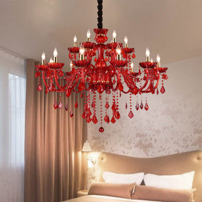 Amélie Modern Red Crystal Candle Chandelier 6/18 Lights