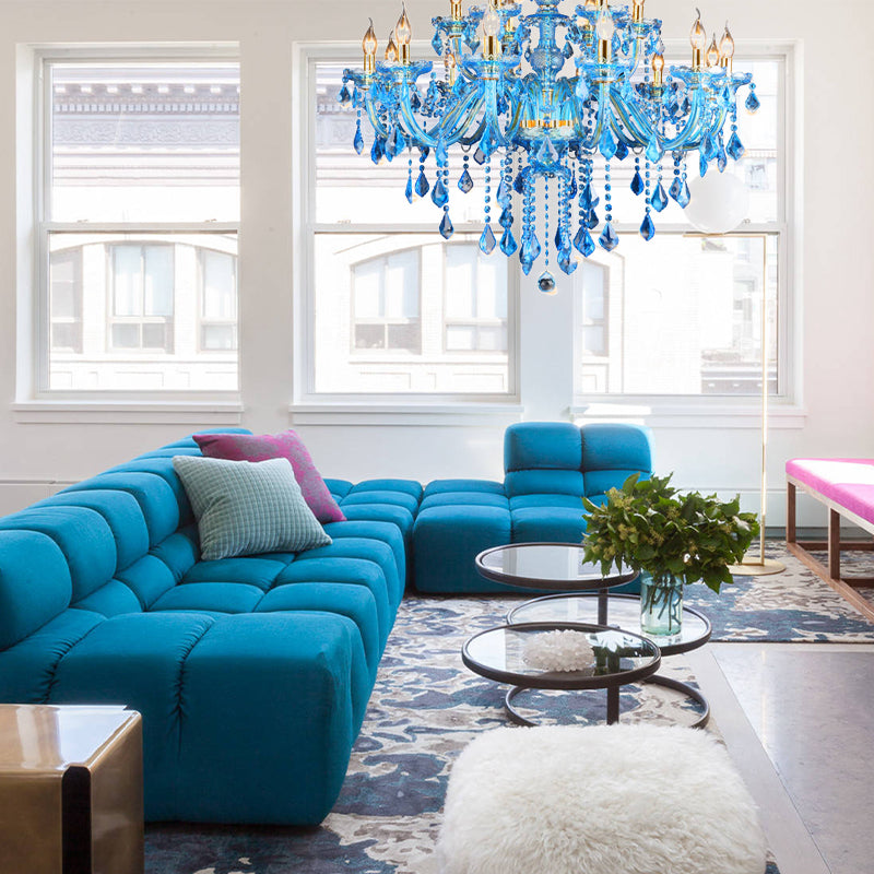 Juliette Modern Blue Crystal Candelabra Chandelier 8/18 Lights