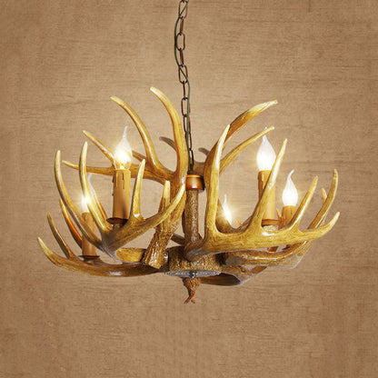 Élodine Brown Faux Antler Rustic Chandelier Pendant Light