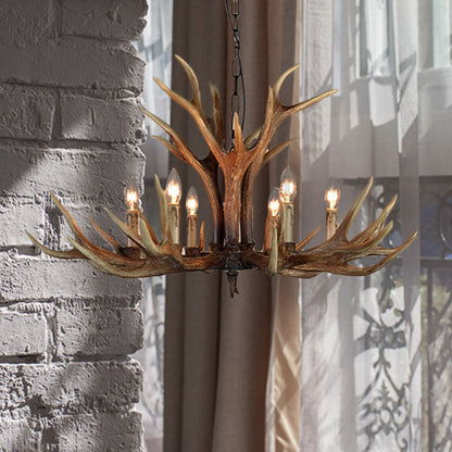 Marguerite Rustic Wood Tone Candle Chandelier Pendant Light