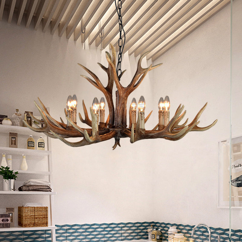 Marguerite Rustic Wood Tone Candle Chandelier Pendant Light