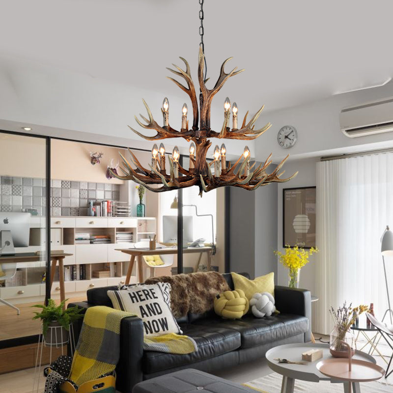 Marguerite Rustic Wood Tone Candle Chandelier Pendant Light