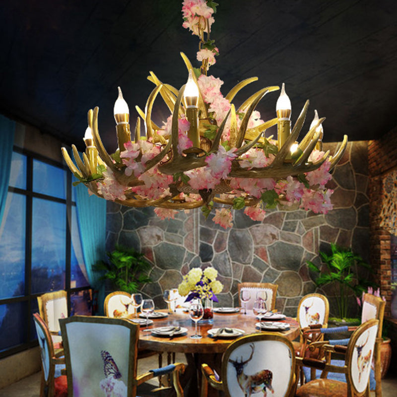 Élodie Hirschgeweih-Kronleuchter aus Harz mit Blüten-Design
