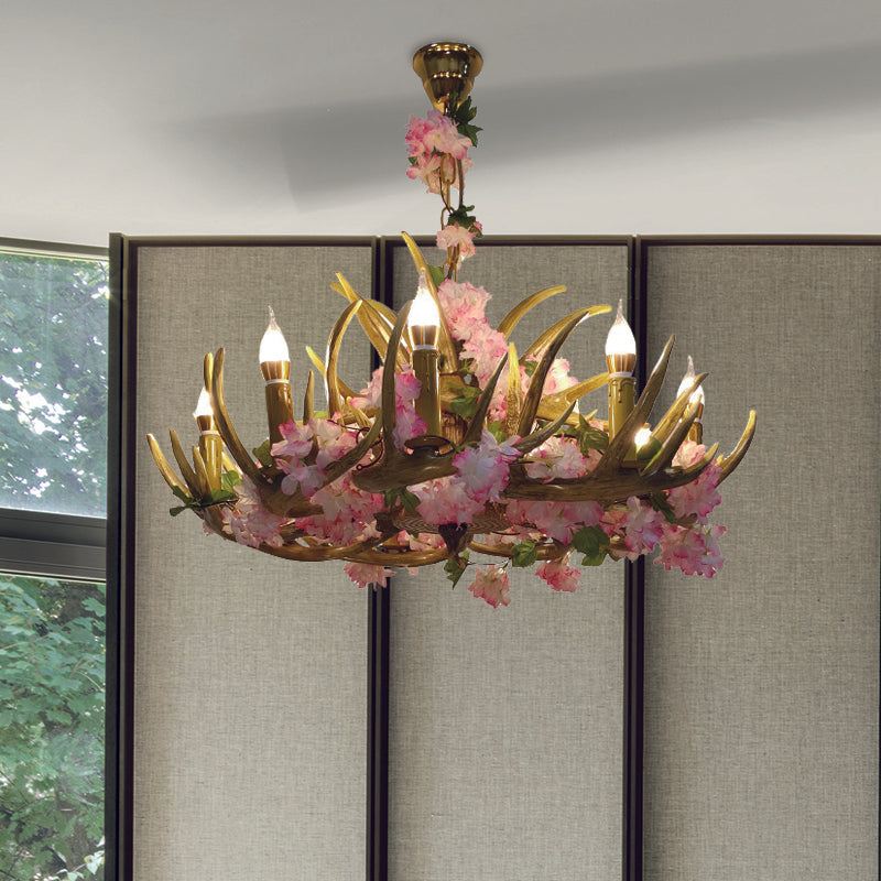 Élodie Hirschgeweih-Kronleuchter aus Harz mit Blüten-Design