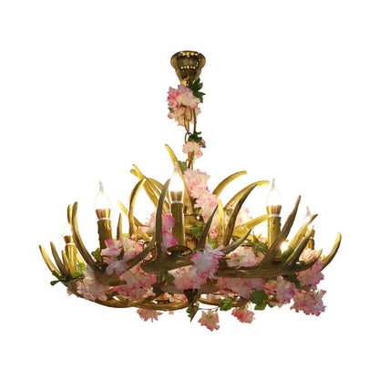 Élodie Hirschgeweih-Kronleuchter aus Harz mit Blüten-Design
