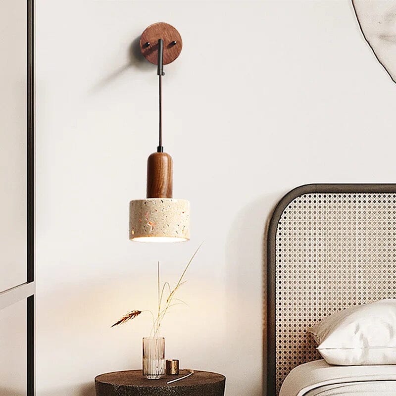 Élise Travertine Wall Lamp with Wood & Stone Finish