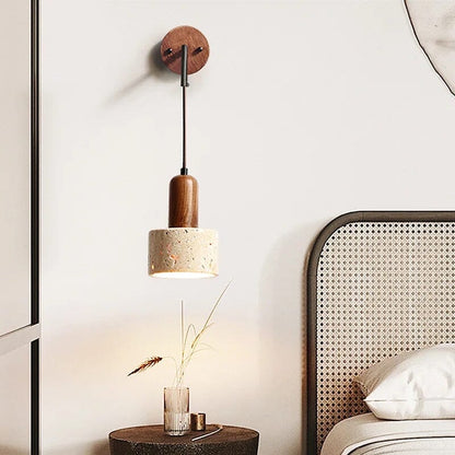 Élise Travertine Wall Lamp with Wood & Stone Finish
