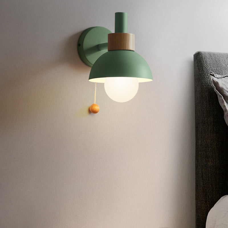 Amélie Macaron Domed Wall Lamp – Metal Shade with Pull Chain, 5 to 9 Inch