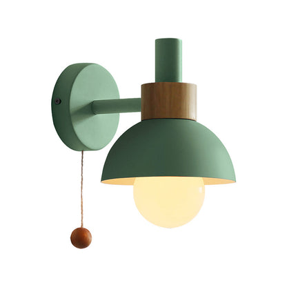 Amélie Macaron Domed Wall Lamp – Metal Shade with Pull Chain, 5 to 9 Inch
