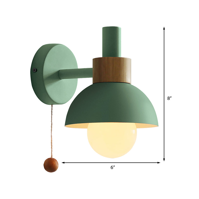 Amélie Macaron Domed Wall Lamp – Metal Shade with Pull Chain, 5 to 9 Inch