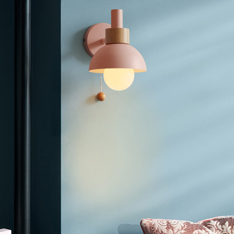 Amélie Macaron Domed Wall Lamp – Metal Shade with Pull Chain, 5 to 9 Inch