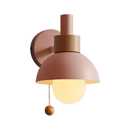 Amélie Macaron Domed Wall Lamp – Metal Shade with Pull Chain, 5 to 9 Inch