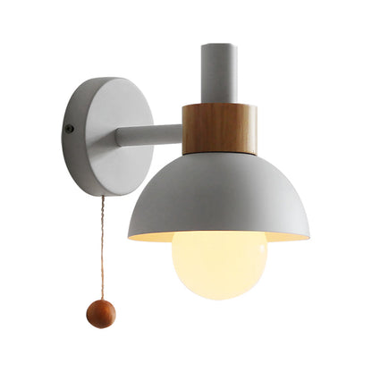 Amélie Macaron Domed Wall Lamp – Metal Shade with Pull Chain, 5 to 9 Inch
