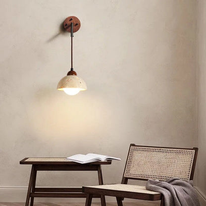 Élise Travertine Wall Lamp with Wood & Stone Finish