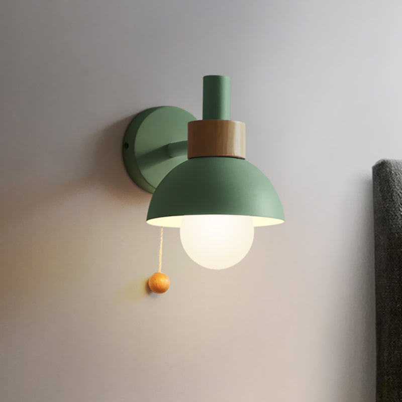 Amélie Macaron Domed Wall Lamp – Metal Shade with Pull Chain, 5 to 9 Inch