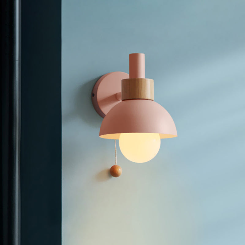 Amélie Macaron Domed Wall Lamp – Metal Shade with Pull Chain, 5 to 9 Inch