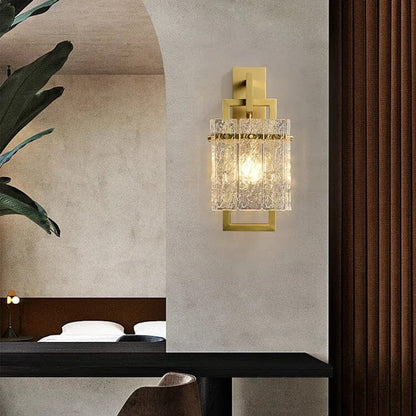 Aurélie Golden Glass Wall Lamp with Crystal Accents