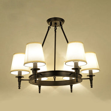 Isabelle Black Wagon Wheel Stoff-Kronleuchter-Pendelleuchte