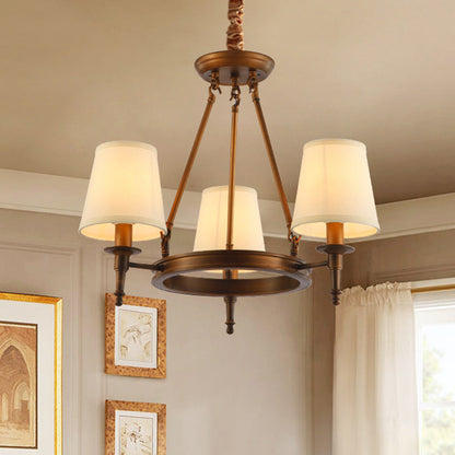 Sophie Antique Brass Fabric Conical Chandelier Pendant Light