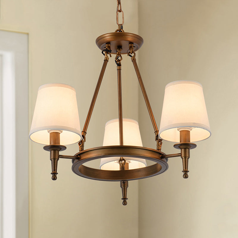 Sophie Antique Brass Fabric Conical Chandelier Pendant Light