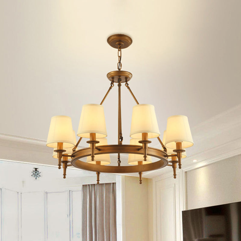 Sophie Antique Brass Fabric Conical Chandelier Pendant Light
