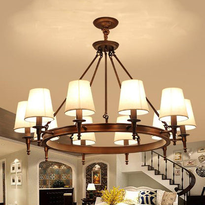 Sophie Antique Brass Fabric Conical Chandelier Pendant Light