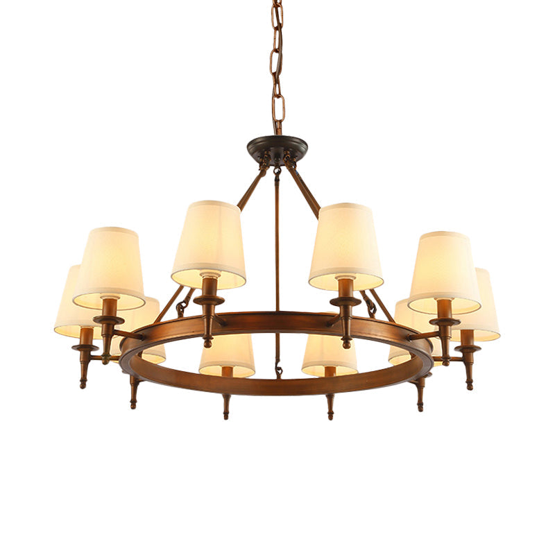 Sophie Antique Brass Fabric Conical Chandelier Pendant Light