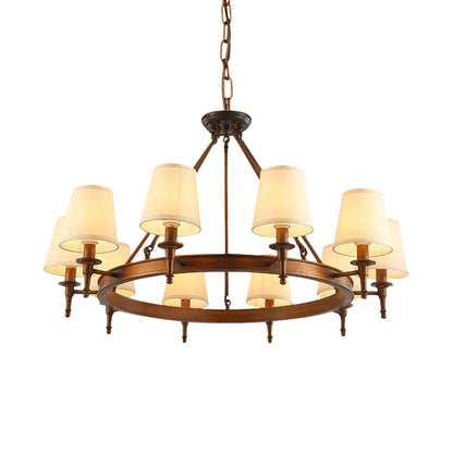 Sophie Antique Brass Fabric Conical Chandelier Pendant Light
