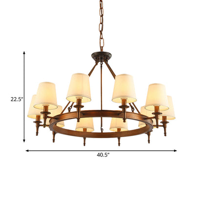 Sophie Antique Brass Fabric Conical Chandelier Pendant Light
