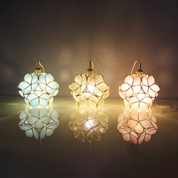 Aurélie Tiffany-Style Flower Pendant Light Blue Stained Glass