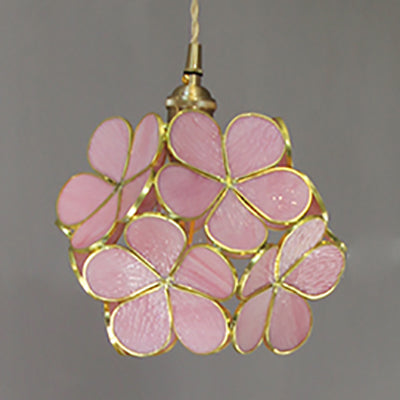 Aurélie Tiffany-Style Flower Pendant Light Blue Stained Glass