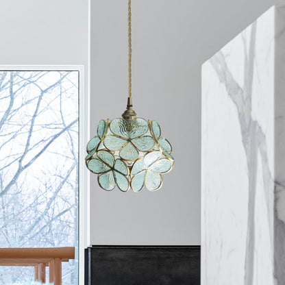 Aurélie Tiffany-Style Flower Pendant Light Blue Stained Glass