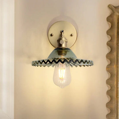 Céleste Vintage Round Green Glass Wall Lamp with Knob Switch