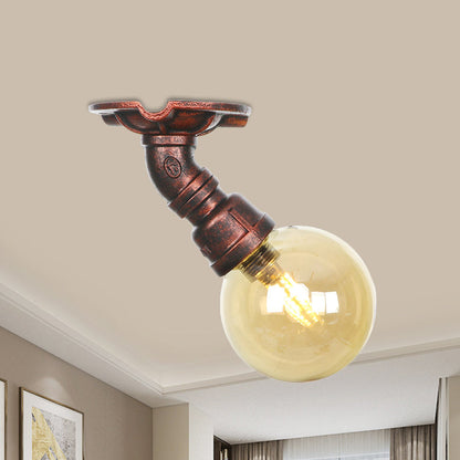 Amélie Amber Glass Copper Single Flush Mount Ceiling Light