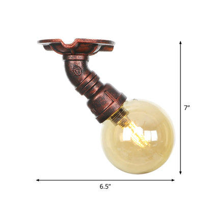 Amélie Amber Glass Copper Single Flush Mount Ceiling Light