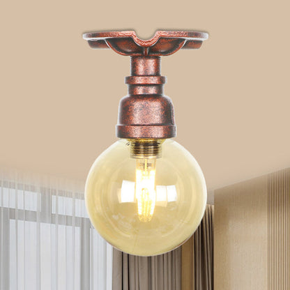 Amélie Amber Glass Copper Single Flush Mount Ceiling Light