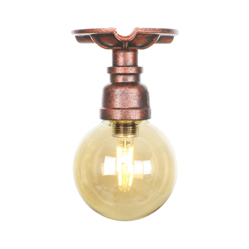 Amélie Amber Glass Copper Single Flush Mount Ceiling Light