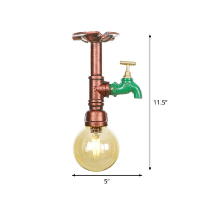 Amélie Amber Glass Copper Single Flush Mount Ceiling Light