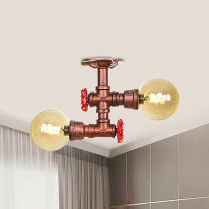Elodie Amber Glass Copper Flush Mount Ceiling Light