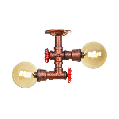 Elodie Amber Glass Copper Flush Mount Ceiling Light