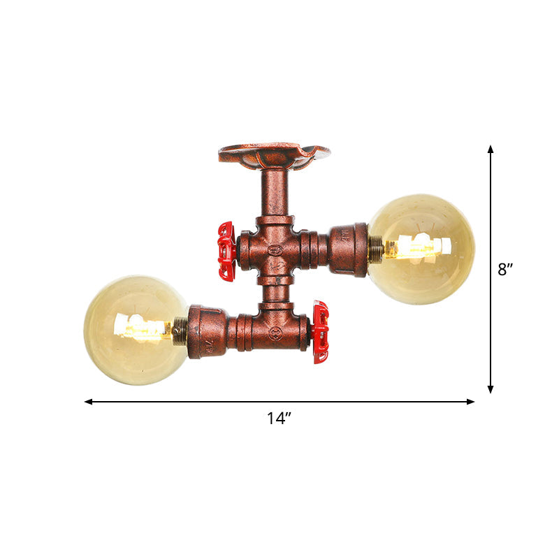 Elodie Amber Glass Copper Flush Mount Ceiling Light