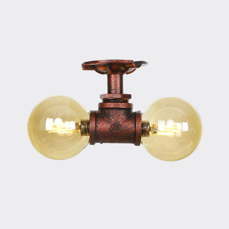 Elodie Amber Glass Copper Flush Mount Ceiling Light