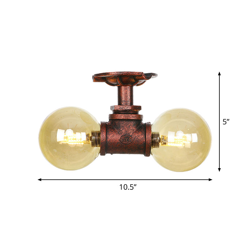 Elodie Amber Glass Copper Flush Mount Ceiling Light
